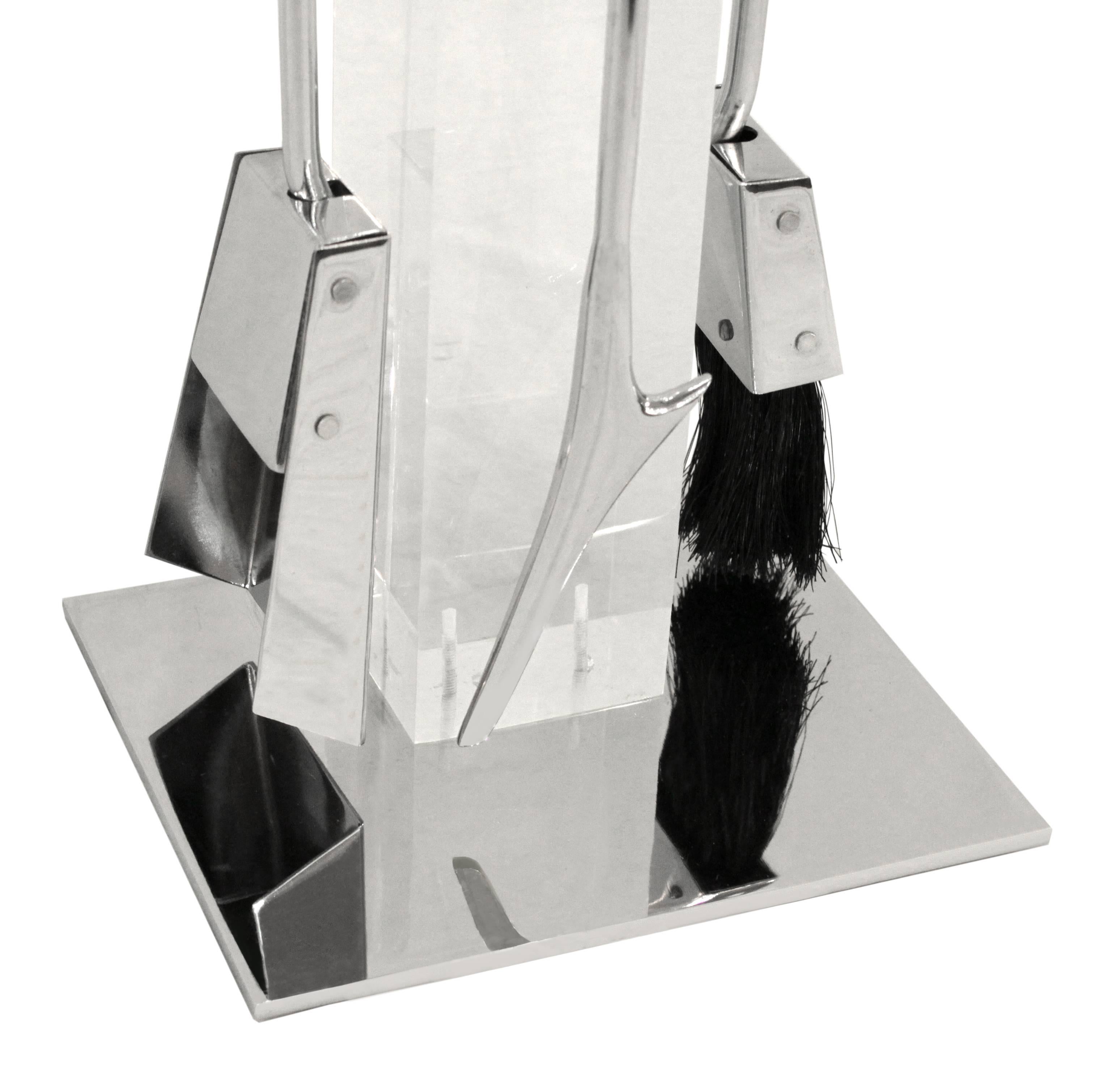 American Elegant Fireplace Tool Set with Mounting Post in Lucite