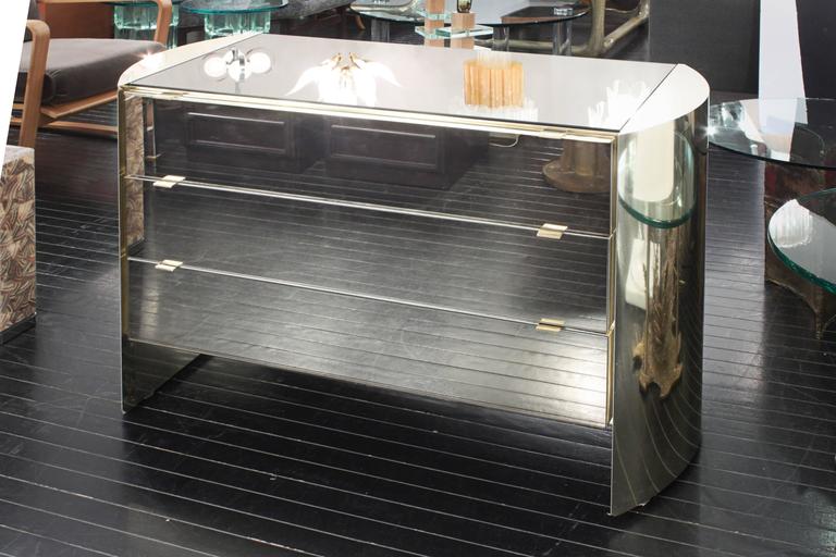 Pair of Chic Bedside Tables in Brass and Smoke Mirror at 1stdibs