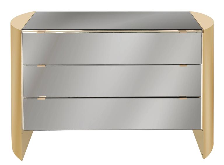 Pair of Chic Bedside Tables in Brass and Smoke Mirror at 1stdibs