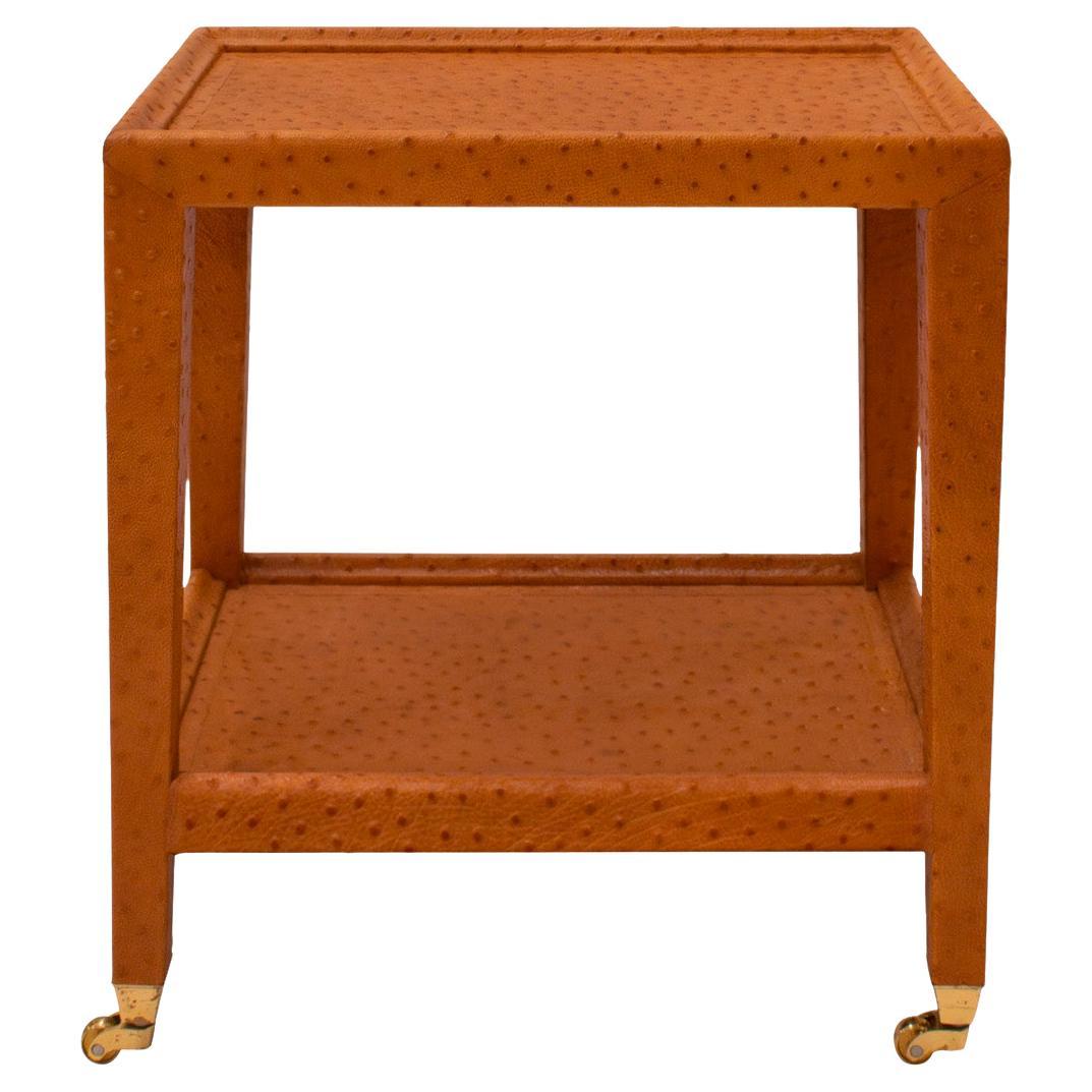 Karl Springer Unique "Telephone Table" in Camel Ostrich Skin 1980s For Sale