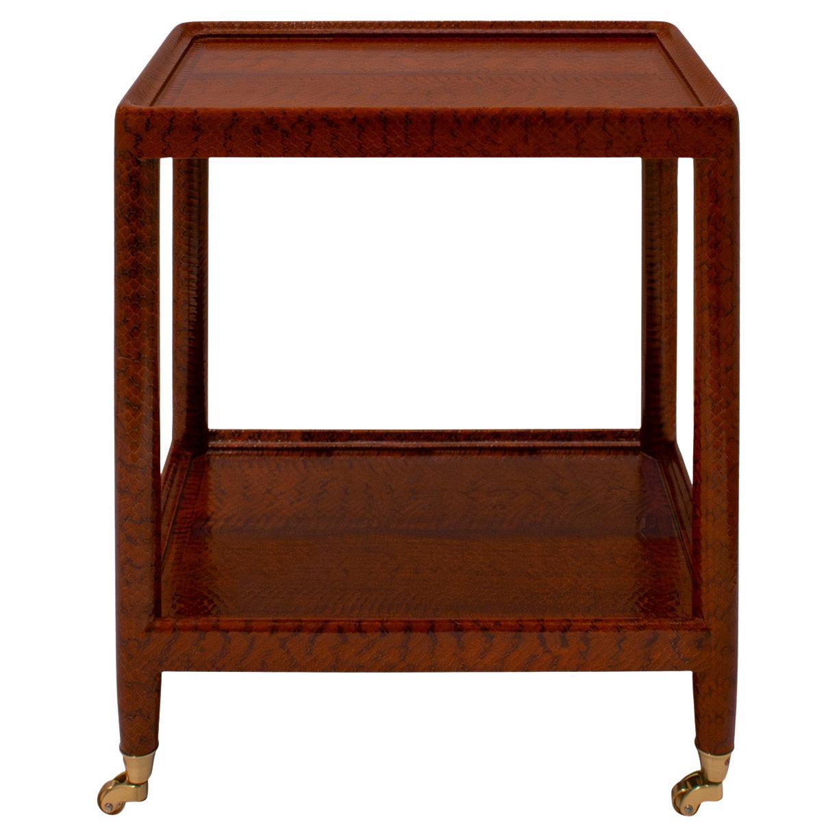 Karl Springer Unique "Telephone Table" in Chestnut Snake Skin 1980s For Sale