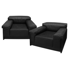 Harvey Probber Pair of Chic Raphael Lounge Chairs in Black Leather 1982 (Signed)