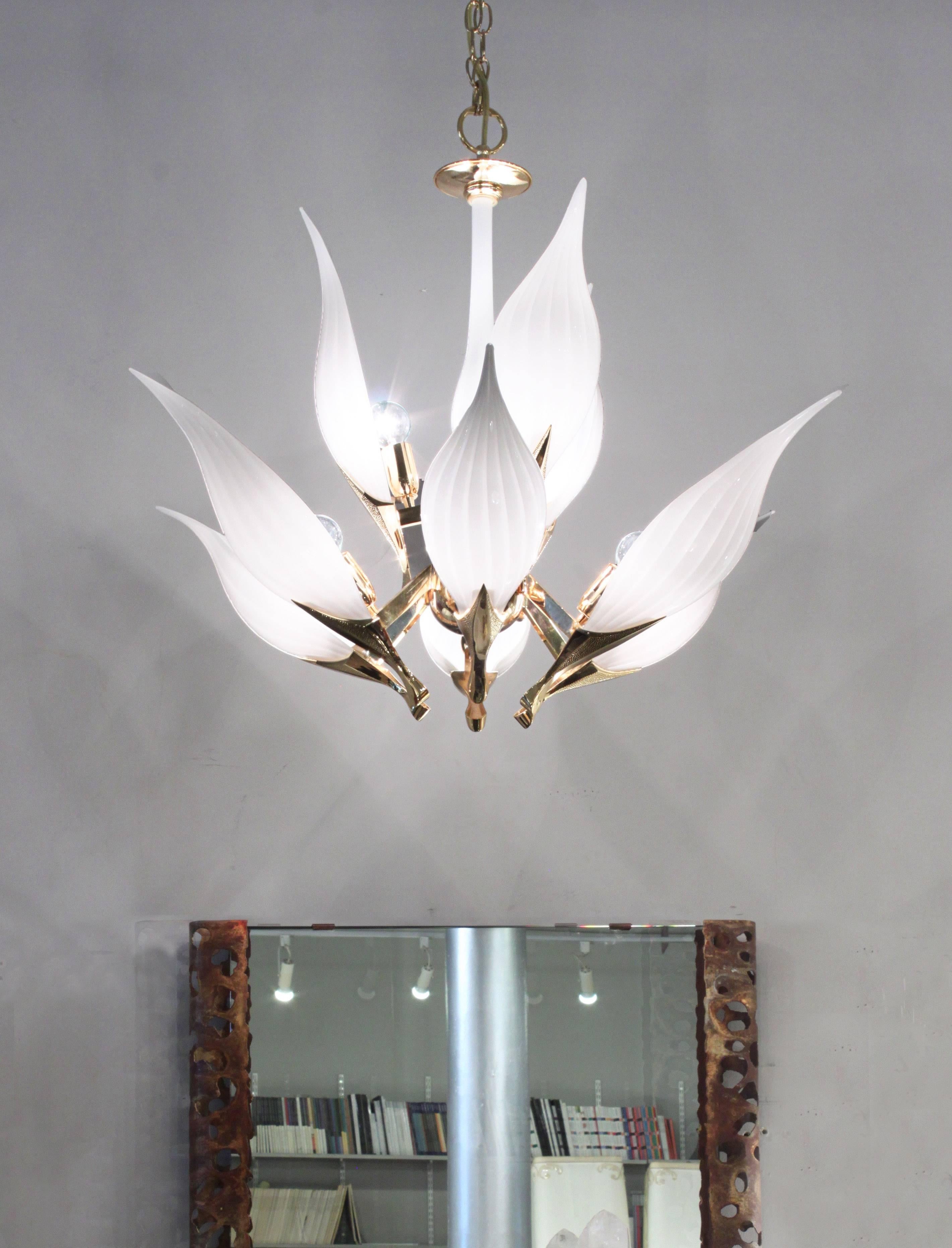 Hand-Crafted Elegant Two-Tier Chandelier with Striated Glass Pedals by Franco Luce