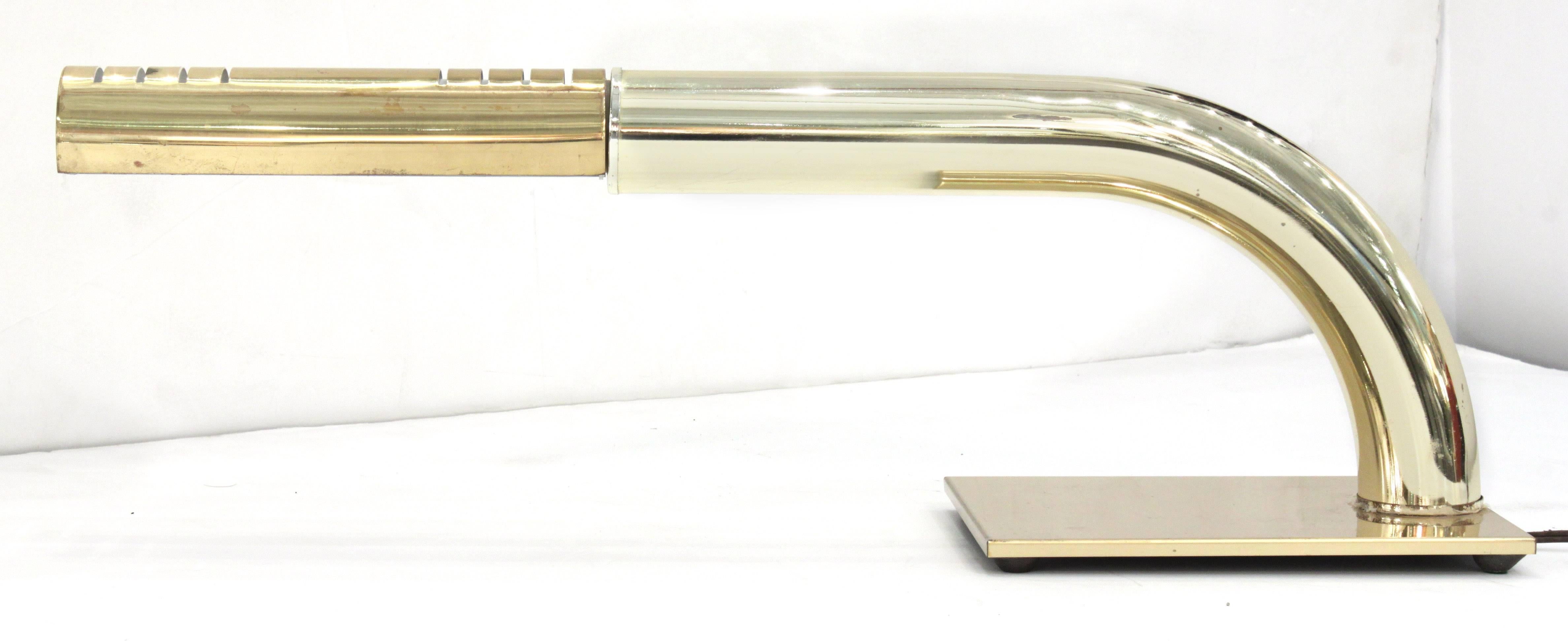 Chic tubular brass desk lamp by Rainbow Lamp Company, American 1970's
