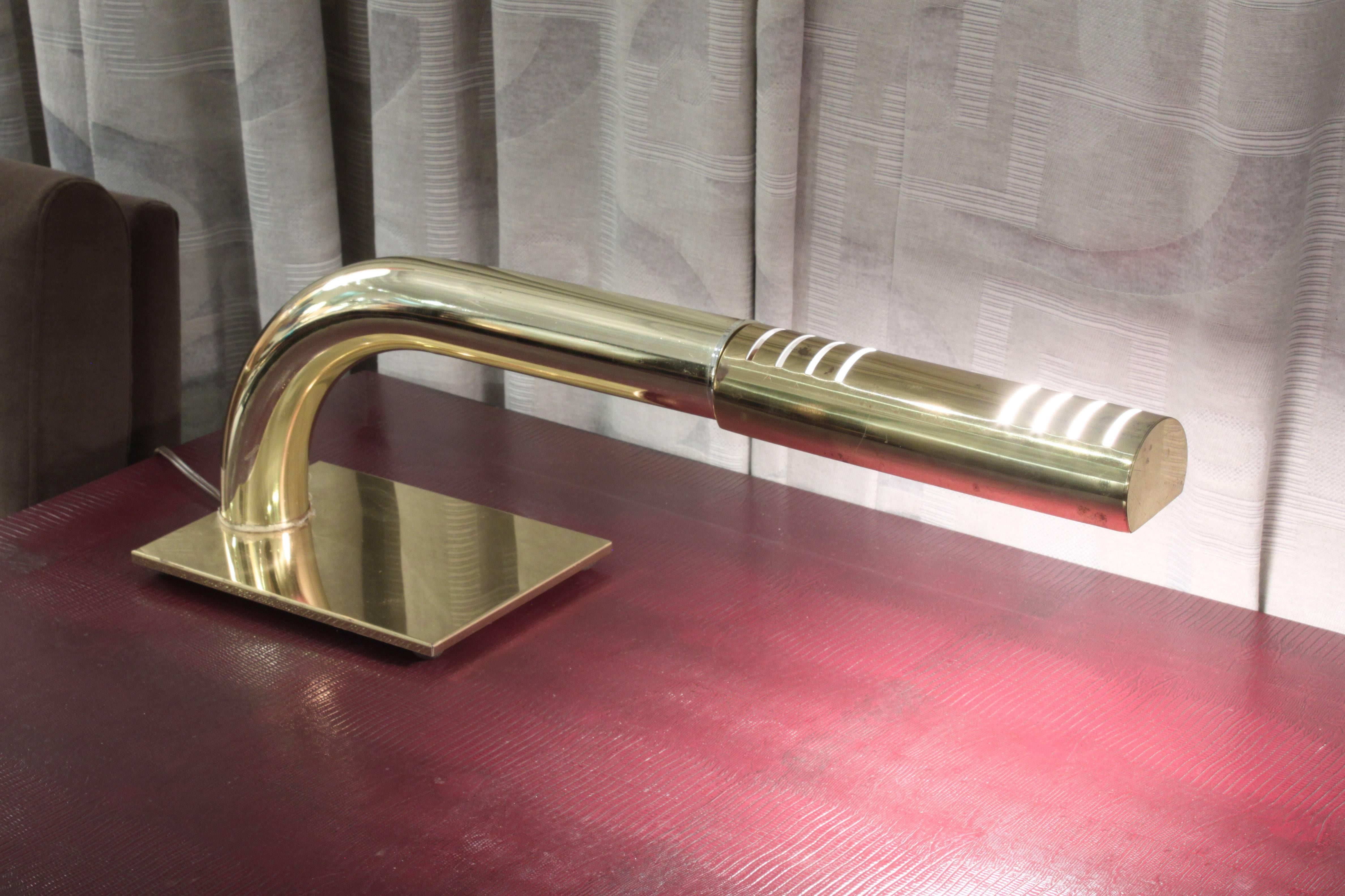 Late 20th Century Chic Tubular Brass Desk Lamp 