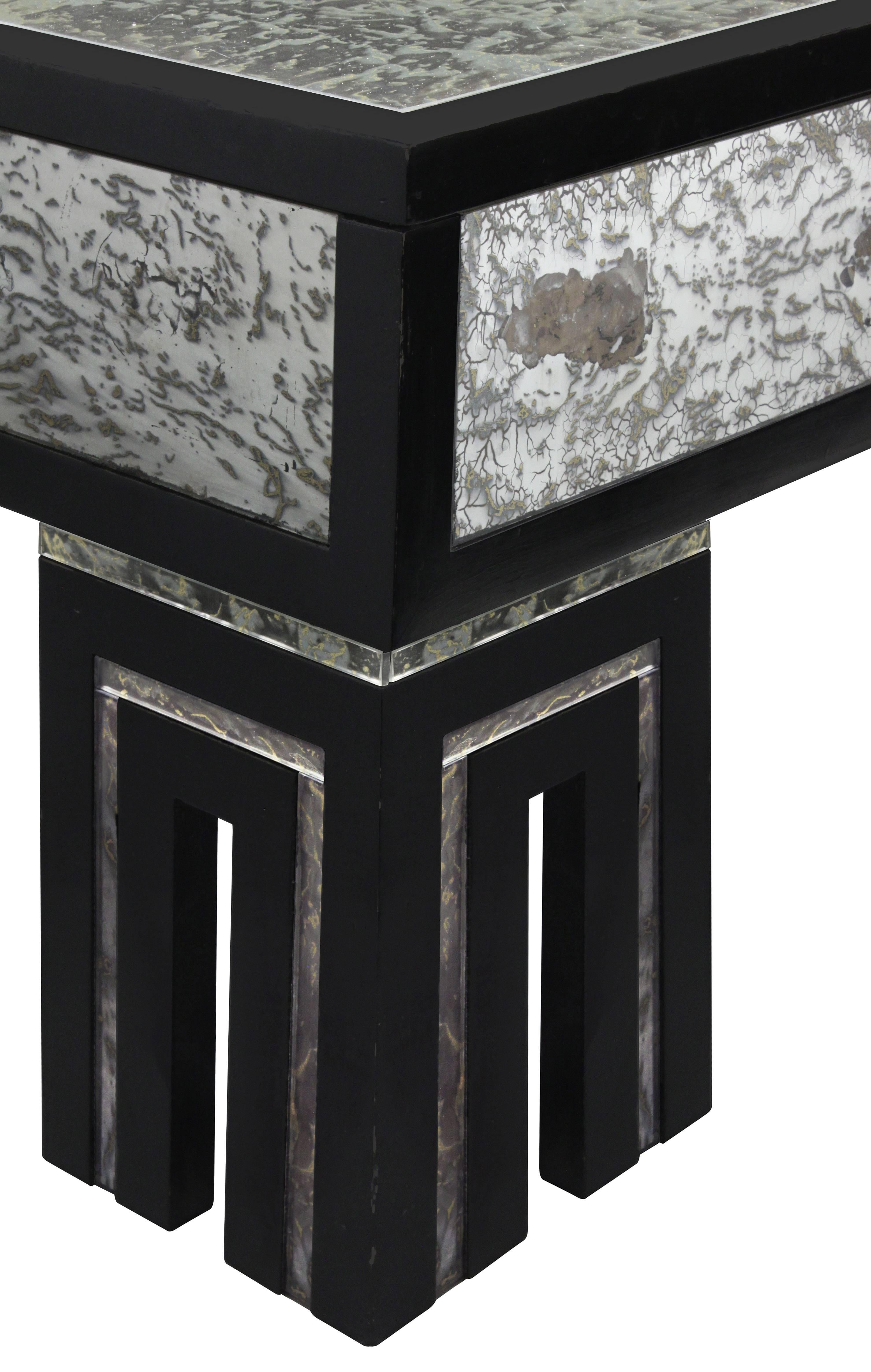 Ebonized Coffee Table with Mottled Antique Glass by James Mont In Excellent Condition For Sale In New York, NY