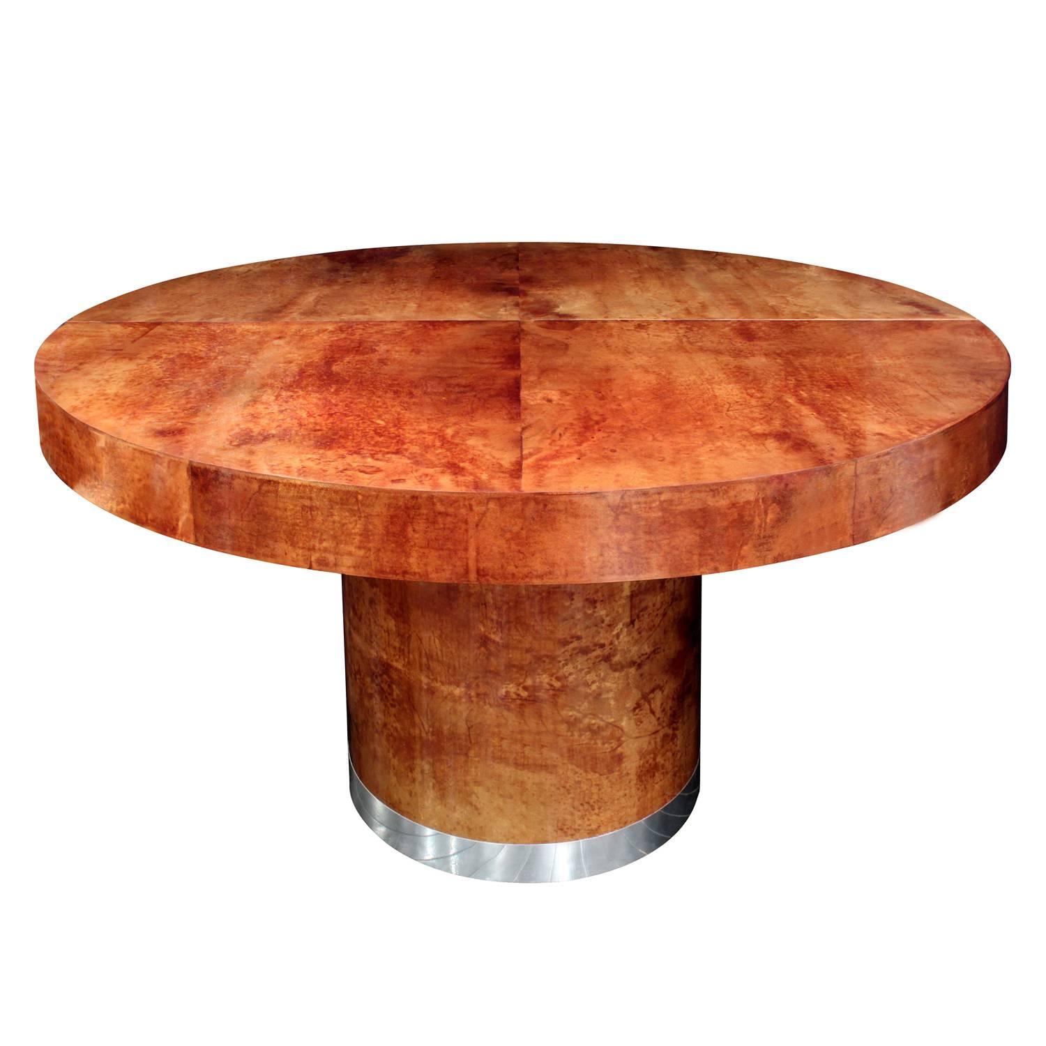 Round Lacquered Goatskin Dining Table by Ron Seff
