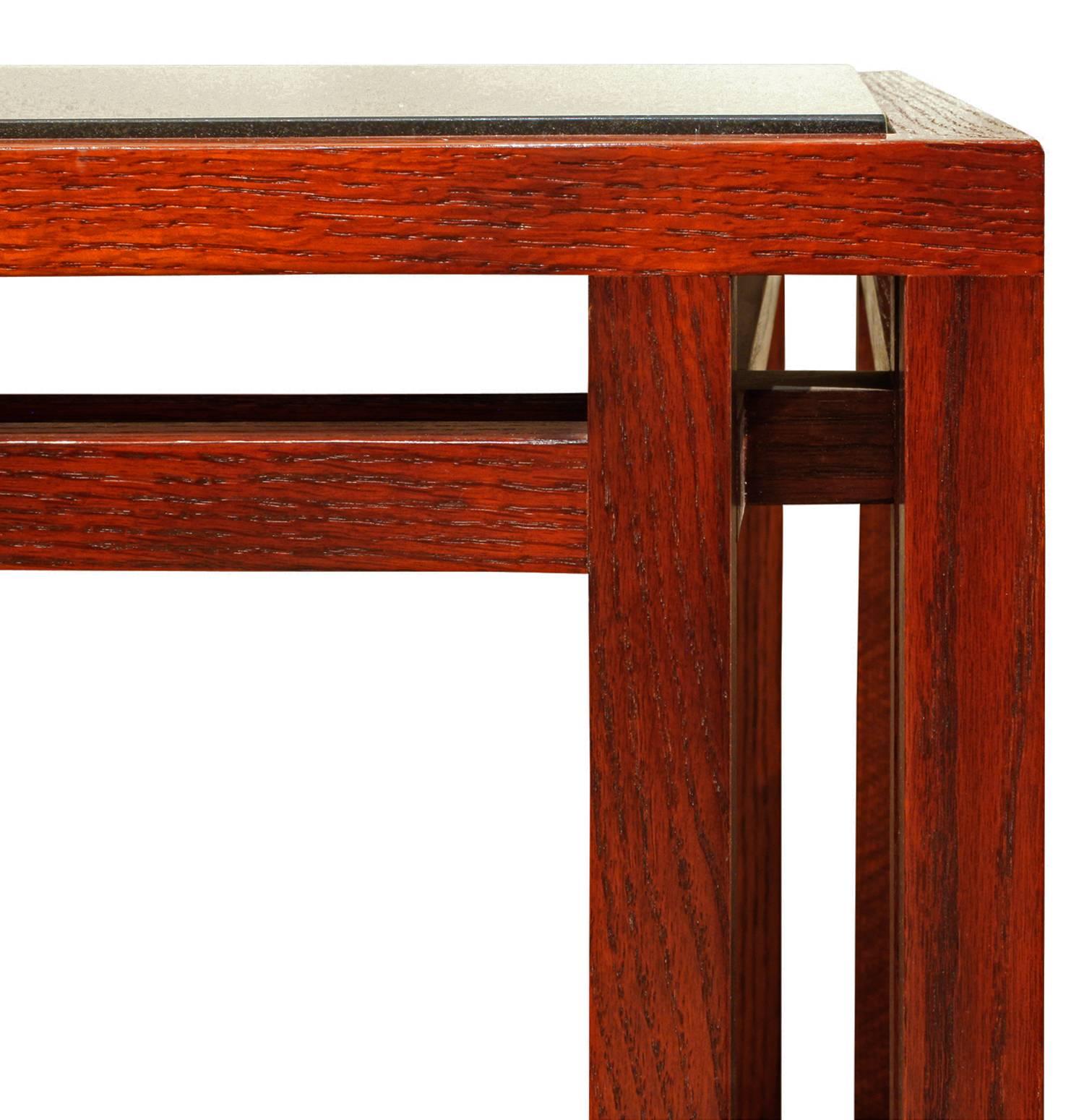 American Billy Baldwin Side Table in Oak with Inset Granite Top, 1980s For Sale