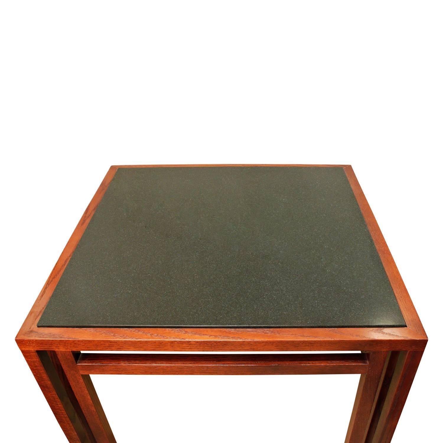 Mid-Century Modern Billy Baldwin Side Table in Oak with Inset Granite Top, 1980s For Sale