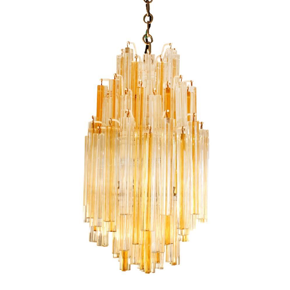 Venini "Trilobo" Chandelier with Clear and Yellow Glass Rods, 1960s