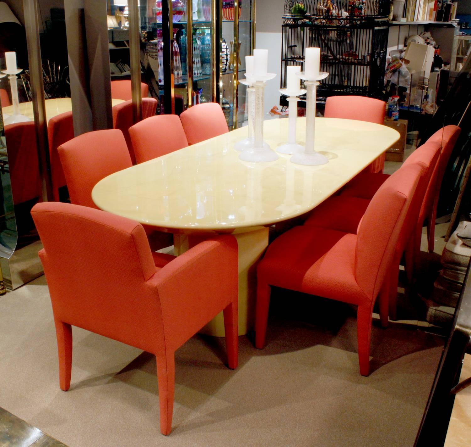 Upholstery Donghia Set of 8 Salmon Dining Chairs, 1980s