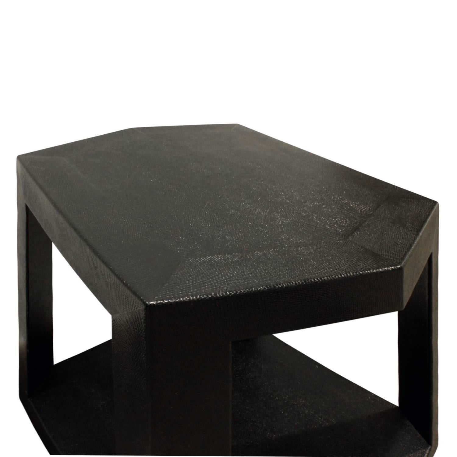 Hand-Crafted Karl Springer Hexagonal Side Table in Embossed Reptile, 1986 Signed
