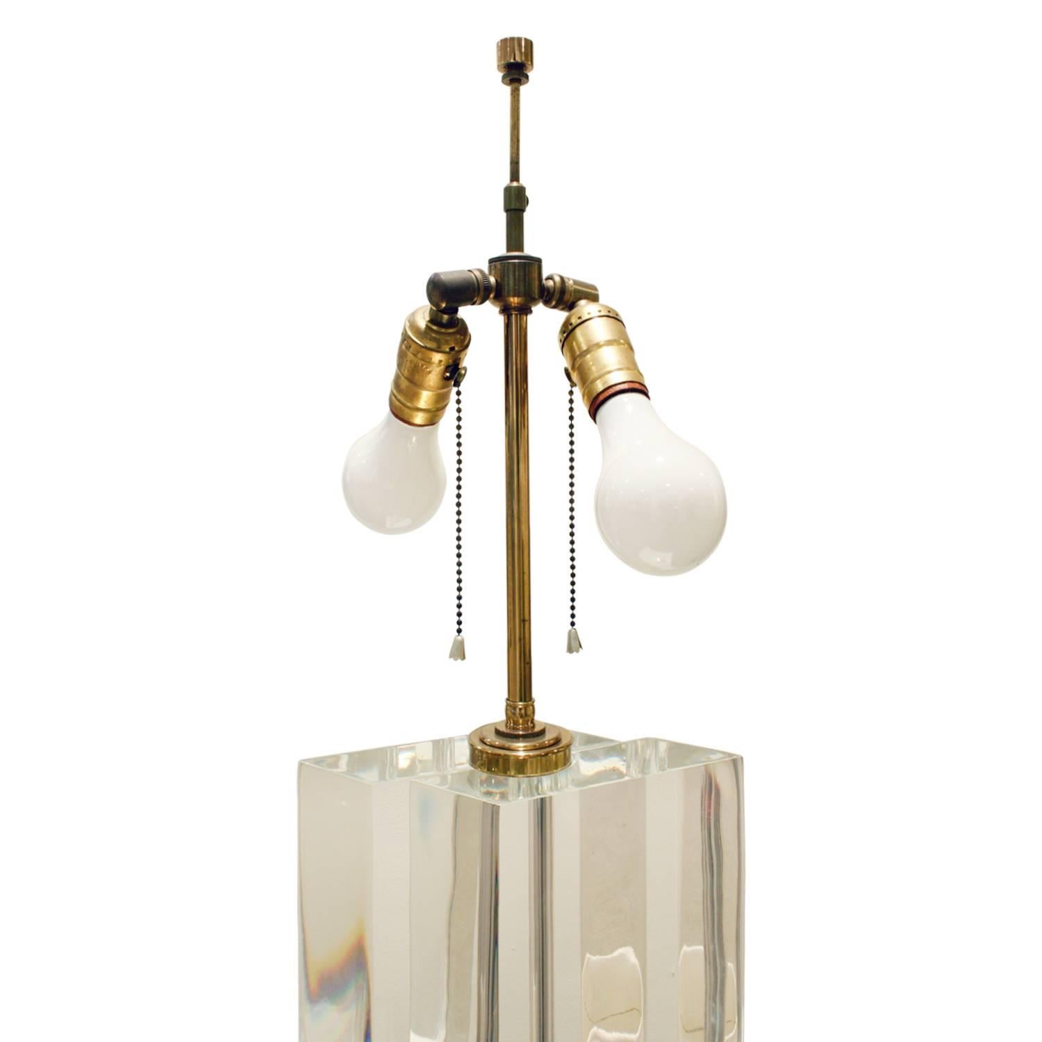 American Exceptional Table Lamp in Thick Faceted Lucite 1970s