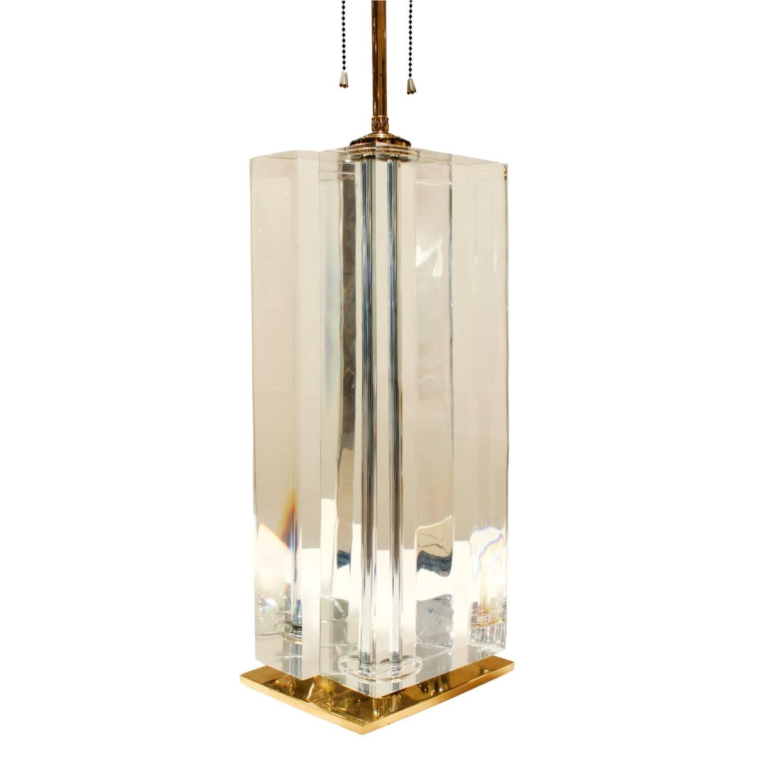 Hand-Crafted Exceptional Table Lamp in Thick Faceted Lucite 1970s