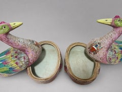 Pr, Chinese Export-Style Famille Rose Armorial Porcelain Duck-Form Tureens