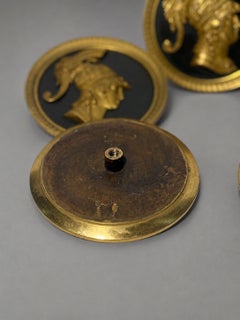Set 5, 19th Century French Neoclassical Gilt Bronze Warrior Medallion Tiebacks