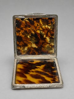 Swedish Sterling Silver And Faux Tortoiseshell Floral Compact C. 1900's