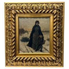 Isaac Henry Caliga (estadounidense, 1857-1944) 1884 Invierno. Madre e hijo. Óleo sobre tabla
