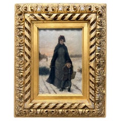 Isaac Henry Caliga (estadounidense, 1857-1944) 1884 Invierno. Madre e hijo. Óleo sobre tabla
