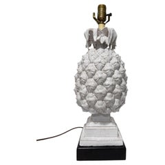 Vintage Italian Mid Century White Glazed Pineapple Form Ceramic Table Lamp