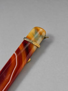 Golf Themed Scottish Banded Agate and Gilt-Metal Letter Opener, circa 1880