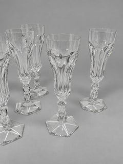 Set of 6, Val St Lambert "Lalaing" Crystal Champagne Flutes