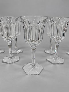Set of 8, Baccarat France "Malmaison" Pattern Crystal Water Goblets