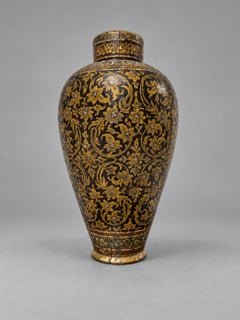 Antique 19th Century or Earlier, Kashmiri Gilt Papier-Mache Lacquer Lidded Vase