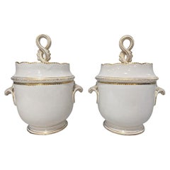 Pair, French Old Paris Style Gilt Porcelain Fruit Coolers or Ice Pails 19th C.