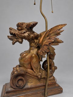 Continental Renaissance Revival Carved Dragon Griffin Table Lamp, c. 1890-1930