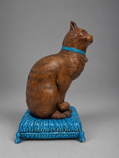 Italian C.B. Bassano Terracotta Majolica Cat on Cushion, Circa 1960s