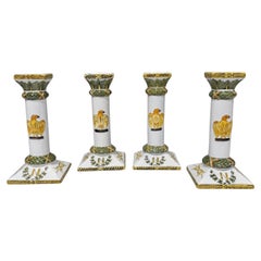 Set of Four Lord & Taylor French Faience Napoleonic Style Eagle Candlesticks