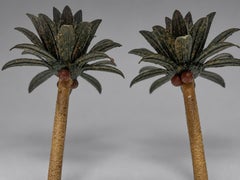Pair of Mid-Century Painted Iron & Tole Palm Tree Candlesticks