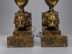 Pair of Continental Empire Revival Serpent and Lion-Mask Table Lamps, Circa 1920