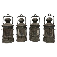 Set of 4 Antique Industrial Style Maritime Ship Masthead Lanterns C. 1930