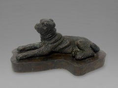European Patinated Bronze Recumbent Pug, 19th Century