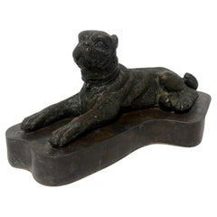 European Patinated Bronze Recumbent Pug, 19th Century