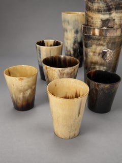 Collection of 24 Antique British Horn Beakers, Including Silver-Mounted