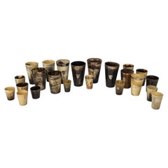 Collection of 24 Antique British Horn Beakers, Including Silver-Mounted