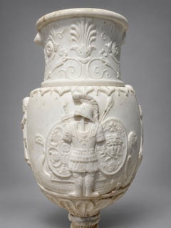 Grand Tour Neoclassical White Marble Urn With Classical Figural Reliefs