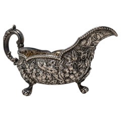 19th C, Bigelow, Kennard & Co. Sterling Silver Floral Repoussé Sauce Boat
