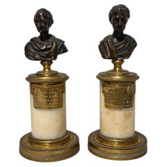 François Sellier, Pair French Neoclassical Bronze Busts of Voltaire and Rousseau