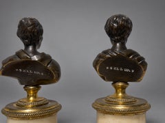 François Sellier, Pair French Neoclassical Bronze Busts of Voltaire and Rousseau