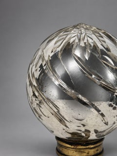 19th Century, French Spiral-Cut Mercury Glass Newel Post Finial With Bronze Base