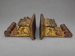 Pair of 19th Century, Baroque Style Carved Giltwood and Polychrome Wall Brackets