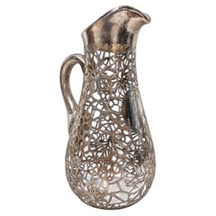 American Sterling Silver Webbed Overlay Glass Pitcher, Alvin, Circa 1900
