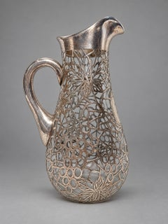 American Sterling Silver Webbed Overlay Glass Pitcher, Alvin, Circa 1900