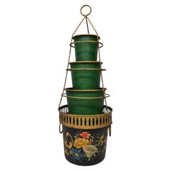 French Style Tiered Toleware Jardinière With Floral and Gold Decoration