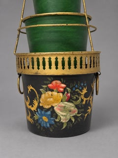 French Style Tiered Toleware Jardinière With Floral and Gold Decoration