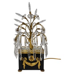 Tischlampe im Maison-Jansen-Stil „Hollywood Regency“ aus Messing und geschliffenem Glas mit Blumenmotiv